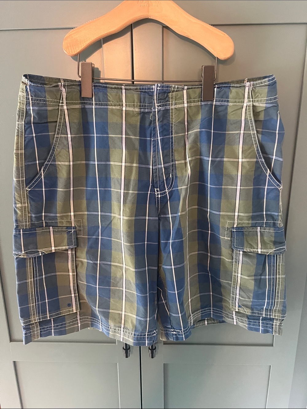 LL Bean Swim Board Shorts Plaid Sz 34
